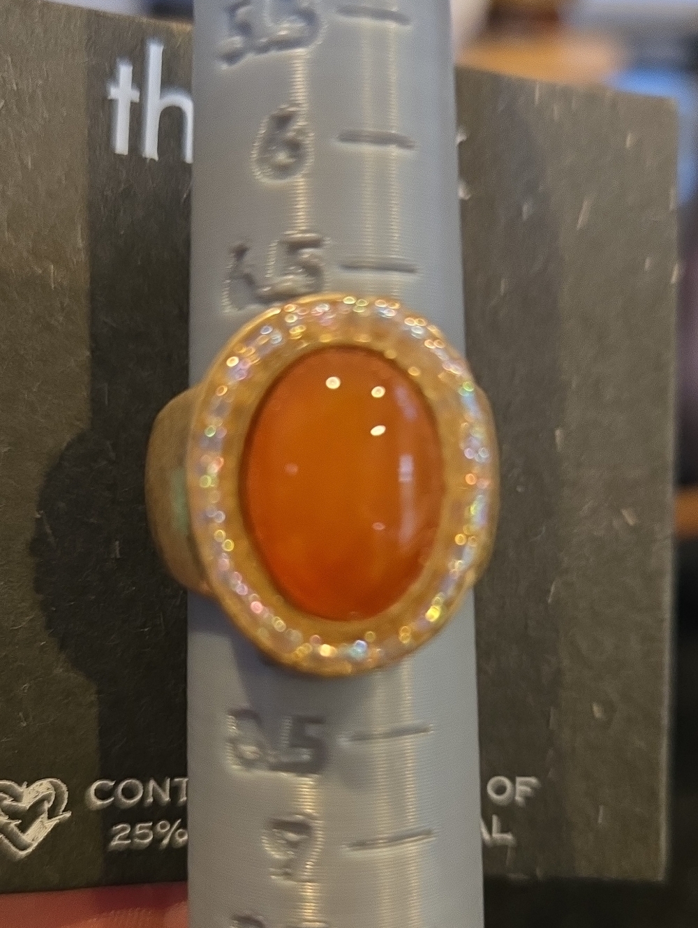 The Sak Gold-Tone Ring with Orange Cabochon and Crystal Halo